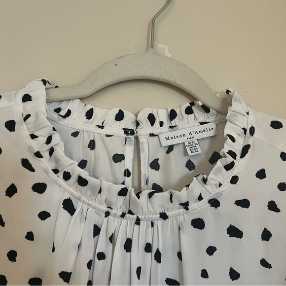 Maison d’Amelie White Blouse with Black Dots Boho Preppy Feminine Dressy French - Picture 8 of 10